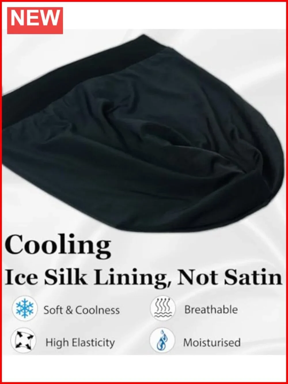 Cooling Ice Silk Lined Sleep Cap Bonnet with Adjustable Strap for Curly Braids